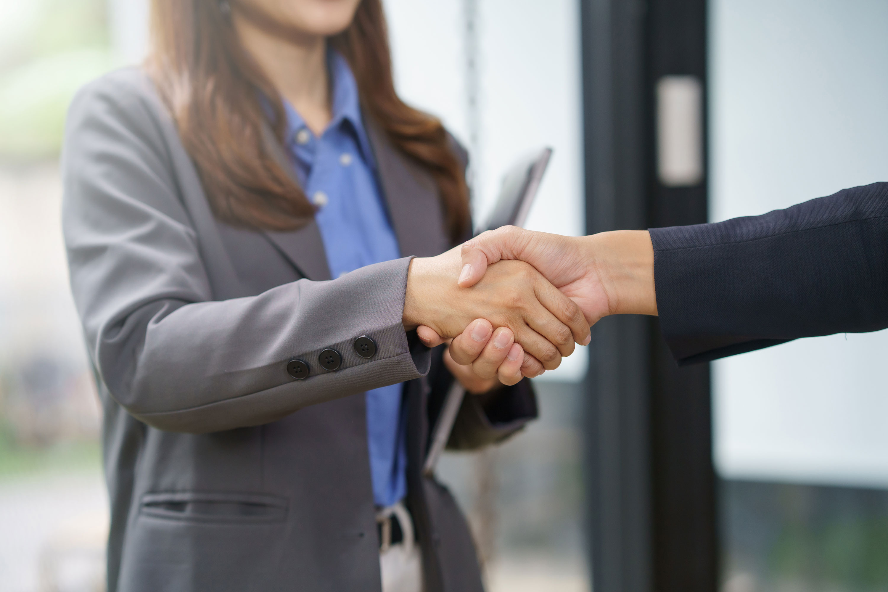 Two professionals shaking hands.